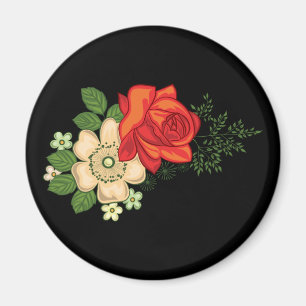 Red Rose en Daisies Black Achtergrond Magneet