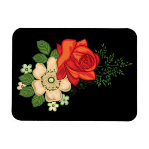 Red Rose en Daisies Black Achtergrond Magneet