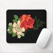 Red Rose en Daisies Black Achtergrond Muismat (Met muis)
