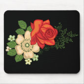Red Rose en Daisies Black Achtergrond Muismat (Voorkant)
