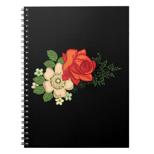 Red Rose en Daisies Black Achtergrond Notitieboek (Voorkant)