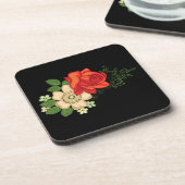 Red Rose en Daisies Black Achtergrond Onderzetter (Linkerzijde)
