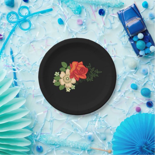 Red Rose en Daisies Black Achtergrond Papieren Bordje (Feest)