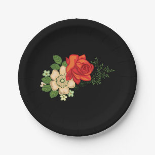 Red Rose en Daisies Black Achtergrond Papieren Bordje