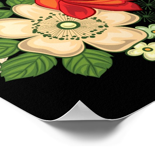 Red Rose en Daisies Black Achtergrond Poster (Hoek)