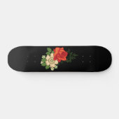 Red Rose en Daisies Black Achtergrond Skateboard (Horizontaal)