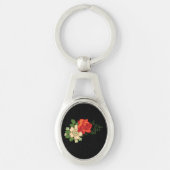 Red Rose en Daisies Black Achtergrond Sleutelhanger (Voorkant)