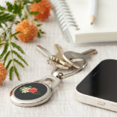 Red Rose en Daisies Black Achtergrond Sleutelhanger (Zijkant)