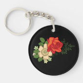 Red Rose en Daisies Black Achtergrond Sleutelhanger (Voorkant)