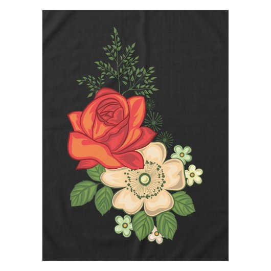 Red Rose en Daisies Black Achtergrond Tafelkleed (Voorkant)