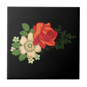 Red Rose en Daisies Black Achtergrond Tegeltje