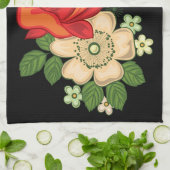 Red Rose en Daisies Black Achtergrond Theedoek (Gevouwen)