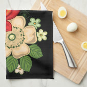 Red Rose en Daisies Black Achtergrond Theedoek (Quarter Fold)