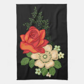 Red Rose en Daisies Black Achtergrond Theedoek (Verticaal)