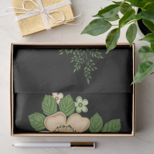 Red Rose en Daisies Black Achtergrond Tissuepapier (Geschenk)