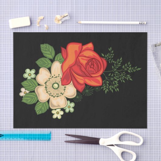 Red Rose en Daisies Black Achtergrond Tissuepapier (Craft)