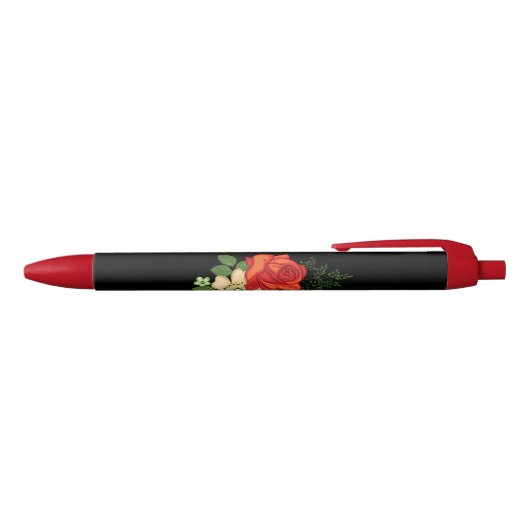 Red Rose en Daisies Black Achtergrond Zwarte Inkt Pen (Bovenkant)