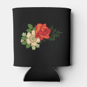 Red Rose en Daisies Black Background Koelbox Blikjeskoeler (Achterkant)