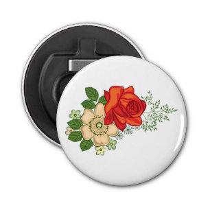 Red Rose en Daisies Button Flesopener