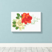 Red Rose en Daisies Canvas Afdruk (Insitu (Houten vloer))
