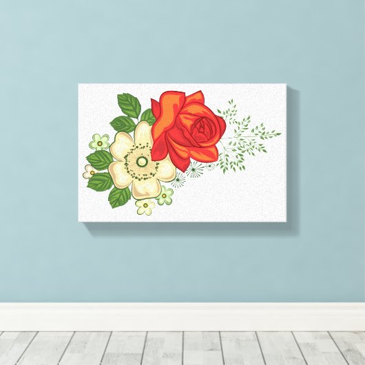 Red Rose en Daisies Canvas Afdruk (Insitu (Houten vloer))