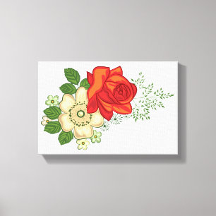 Red Rose en Daisies Canvas Afdruk