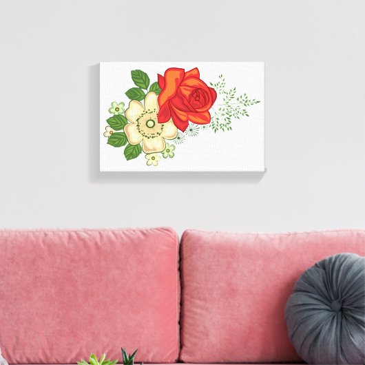 Red Rose en Daisies Canvas Afdruk (Insitu (Woonkamer))