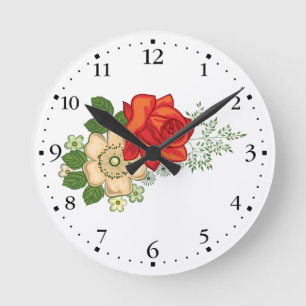 Red Rose en Daisies Clockface 1 Black Ronde Klok