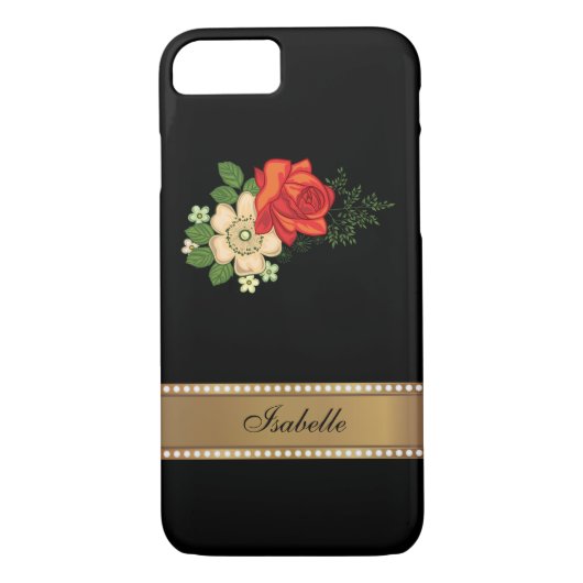 Red Rose en Daisies Gold Persoonlijke naam Case-Mate iPhone Case (Achterkant)
