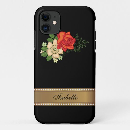 Red Rose en Daisies Gold Persoonlijke naam Case-Mate iPhone Case (Achterkant)