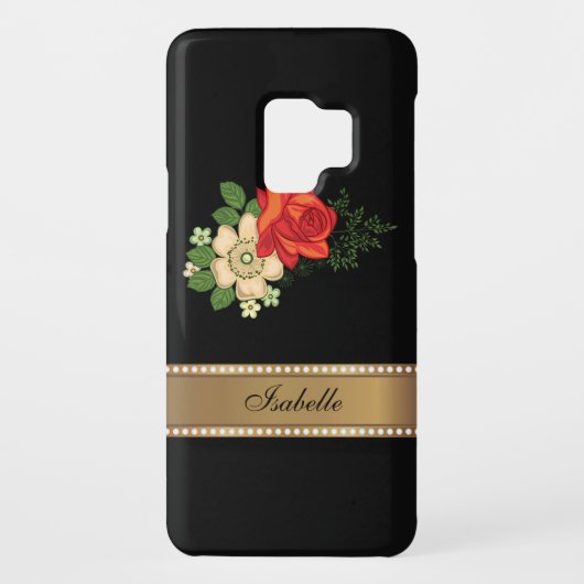 Red Rose en Daisies Gold Persoonlijke naam Case-Mate Samsung Galaxy Hoesje (Achterkant)
