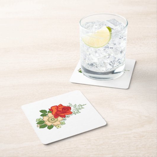 Red Rose en Daisies Kartonnen Onderzetters (Insitu)