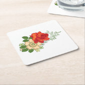 Red Rose en Daisies Kartonnen Onderzetters (Schuin)