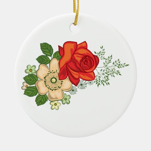 Red Rose en Daisies Keramisch Ornament (Voorkant)