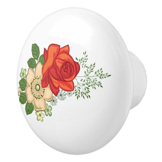 Red Rose en Daisies Keramische Knop (Rechts)