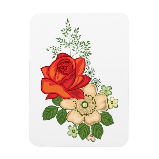 Red Rose en Daisies Magneet (Verticaal)