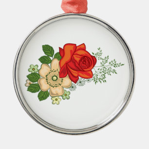 Red Rose en Daisies Metalen Ornament