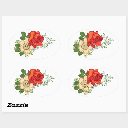 Red Rose en Daisies Ovale Sticker (Vel)