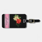 Red Rose en Daisies Pink Persoonlijke naam Bagagelabel (Voorkant horizontaal)