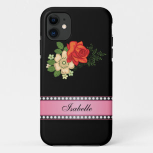 Red Rose en Daisies Pink Persoonlijke naam iPhone 11 Hoesje