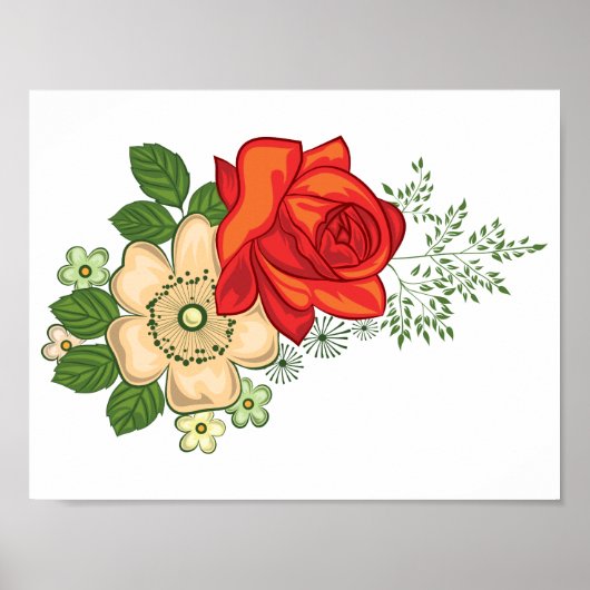 Red Rose en Daisies Poster (Voorkant)