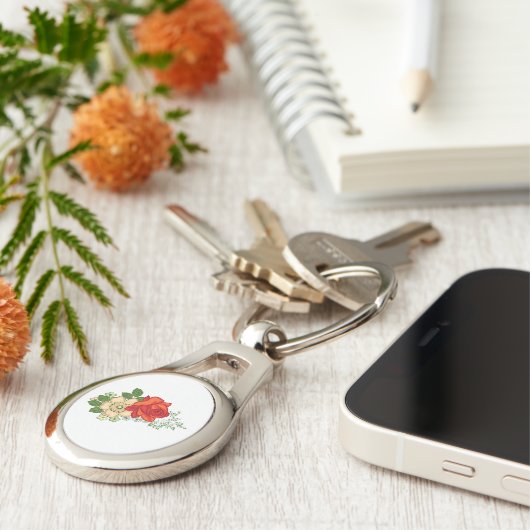 Red Rose en Daisies Sleutelhanger (Zijkant)