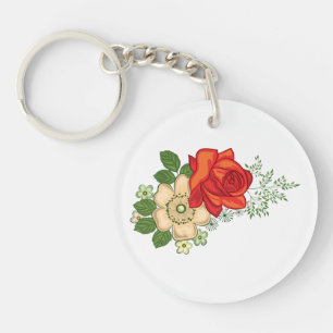 Red Rose en Daisies Sleutelhanger