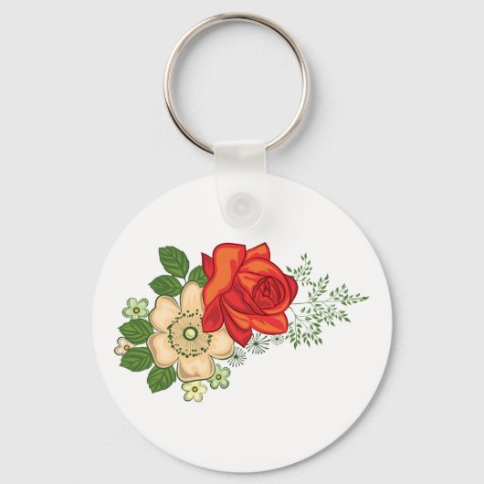 Red Rose en Daisies Sleutelhanger (Voorkant)