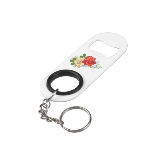 Red Rose en Daisies Sleutelhanger Flessenopener (Achterkant Gekanteld)