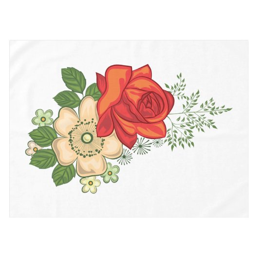 Red Rose en Daisies Tafelkleed (Voorkant (Horizontaal))