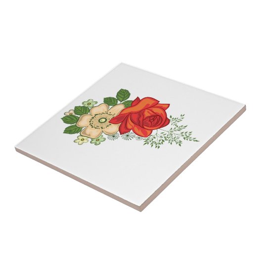 Red Rose en Daisies Tegeltje (Zijkant)