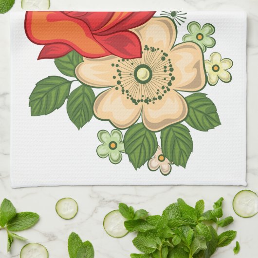 Red Rose en Daisies Theedoek (Gevouwen)