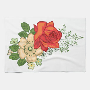 Red Rose en Daisies Theedoek
