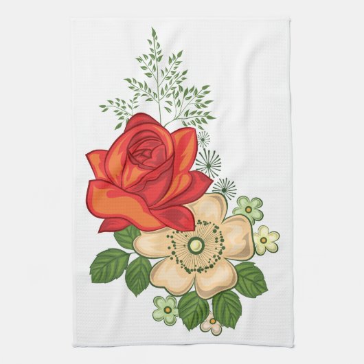 Red Rose en Daisies Theedoek (Verticaal)